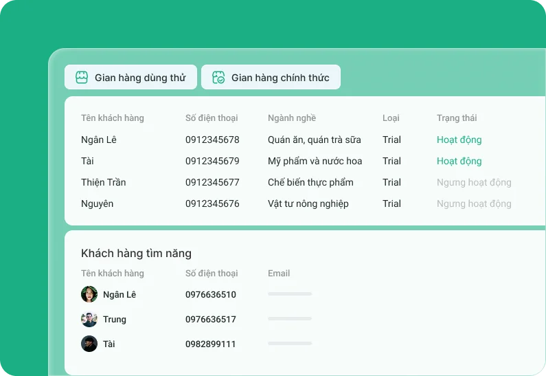 Giao diện quản lý khách hàng CRM