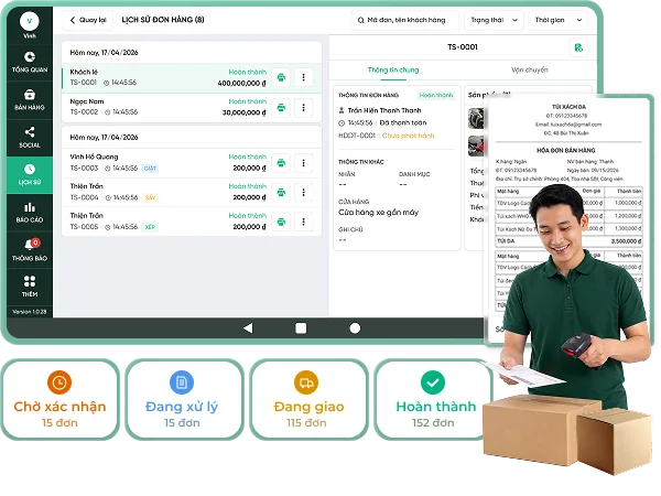 Giao diện phần mềm quản lý đơn hàng Bado Retail