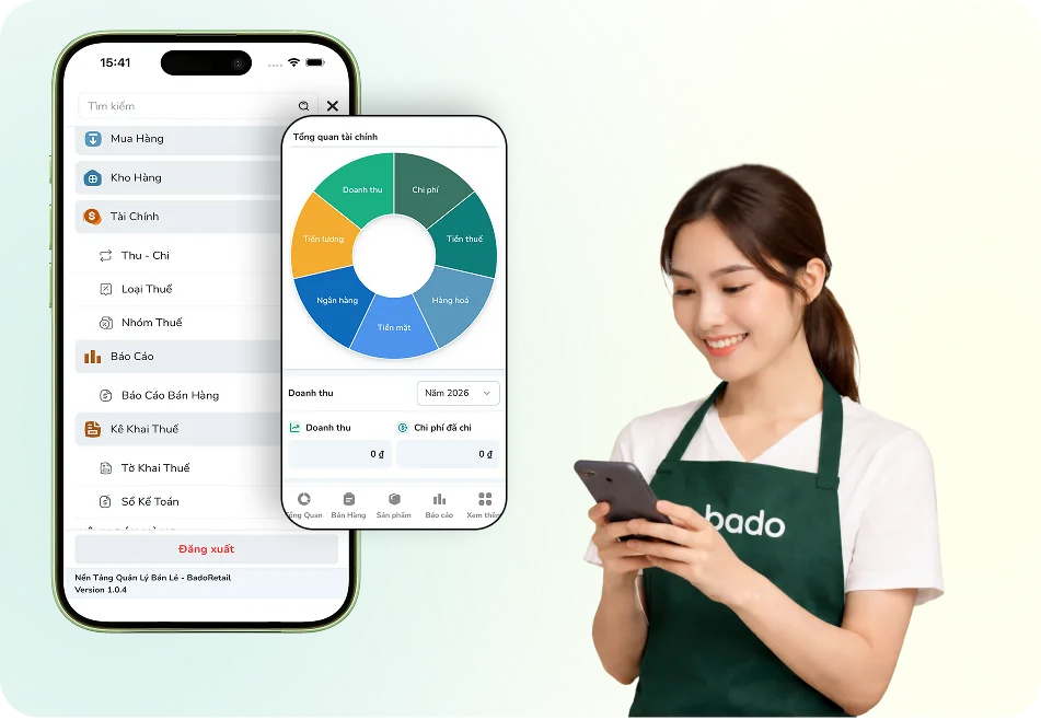Khách hàng sử dụng tính năng báo cáo doanh thu của Bado Retail
