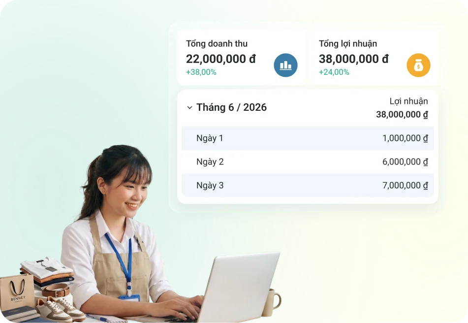 Khách hàng sử dụng tính năng báo cáo doanh thu của Bado Retail