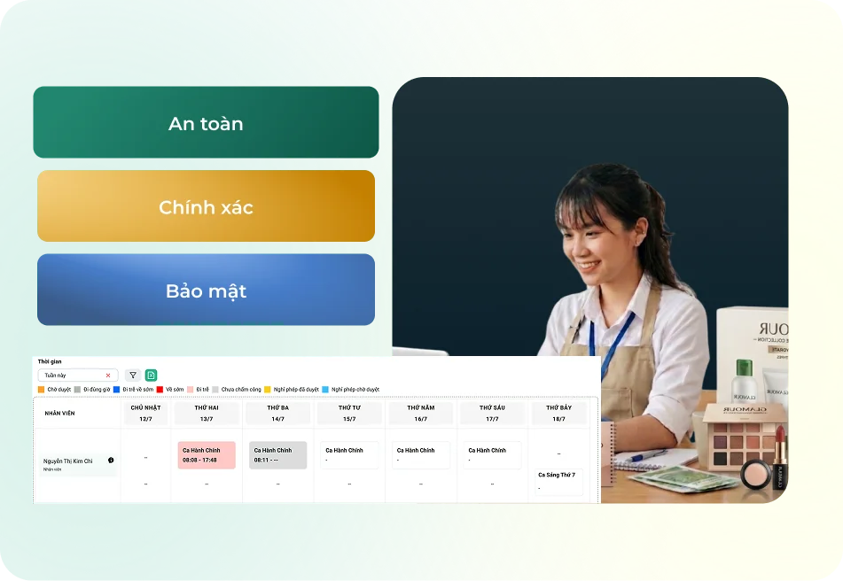 Khách hàng sử dụng tính năng chấm công nhân viên của Bado Retail