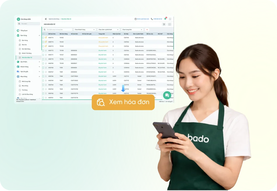 Khách hàng sử dụng tính năng hóa đơn điện tử của Bado Retail