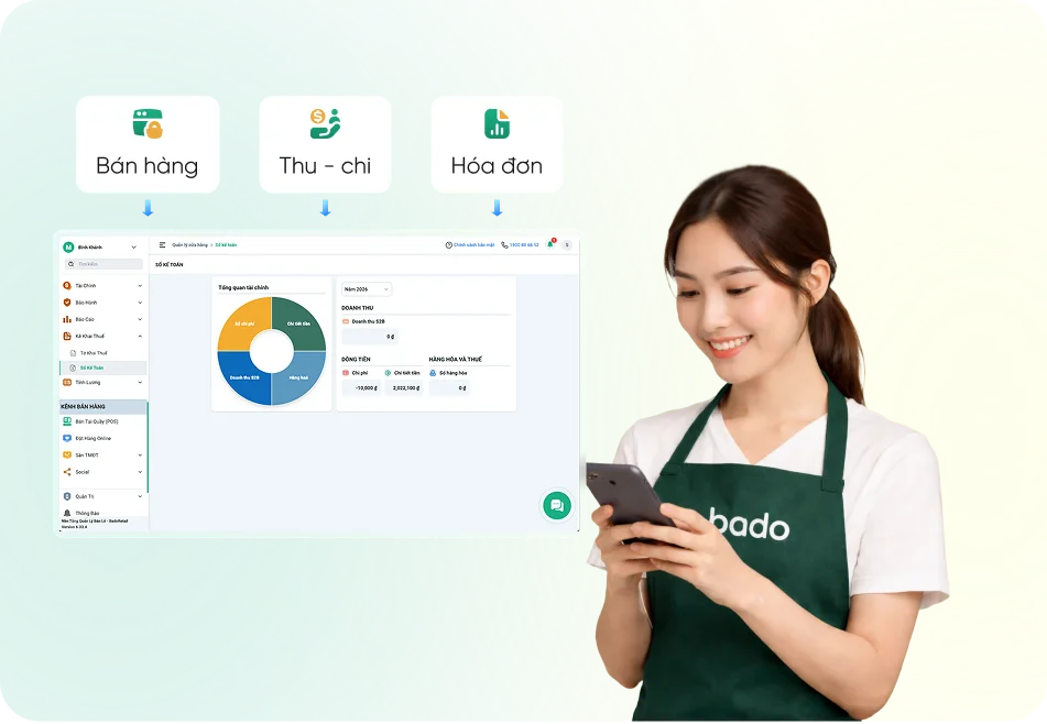 Khách hàng sử dụng tính năng ghi sổ kế toán cho hộ kinh doanh của Bado Retail