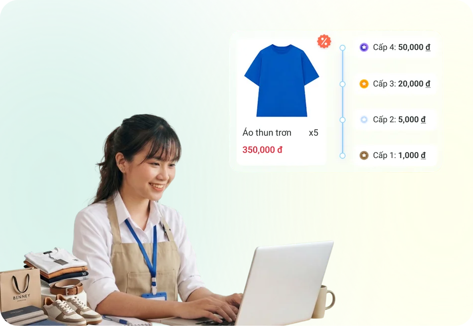 Khách hàng sử dụng tính năng tính hoa hồng nhân viên của Bado Retail
