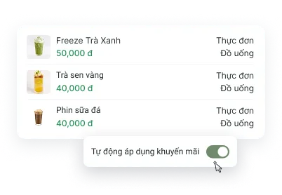 Giao diện quản lý menu FnB mẫu