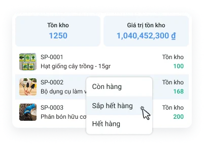 Giao diện quản lý nhập xuất tồn kho