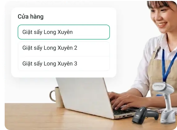 Màn hình đồng bộ dữ liệu đa chi nhánh cho chuỗi tiệm giặt sấy
