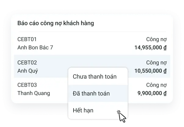 Màn hình quản lý công nợ khách hàng và nhà cung cấp