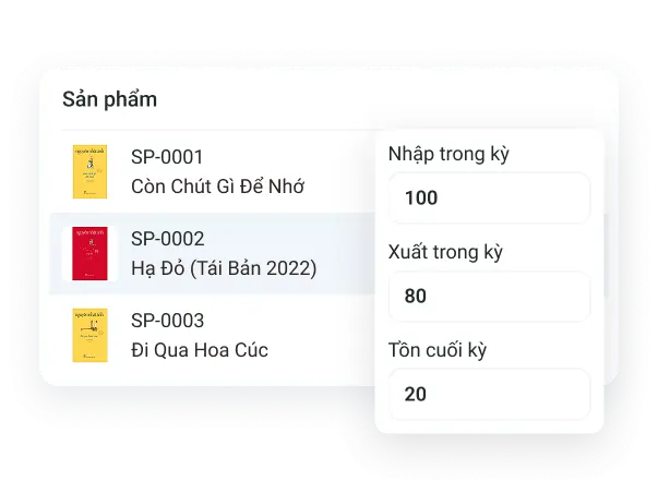 Màn hình quản lý hàng hóa và kho theo đầu sách