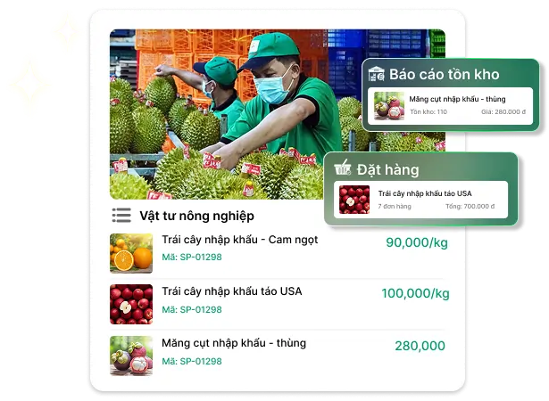 Màn hình phần mềm quản lý nông sản và thực phẩm Bado