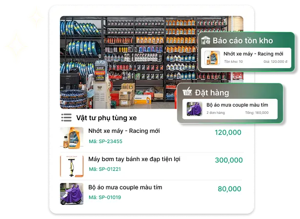 Màn hình phần mềm quản lý cửa hàng xe máy và phụ tùng Bado