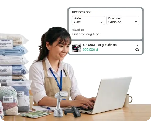 Khách hàng sử dụng Bado tại tiệm giặt sấy