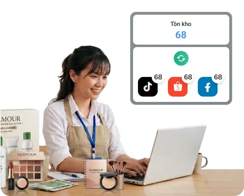 Khách hàng sử dụng phần mềm Bado tại cửa hàng mỹ phẩm
