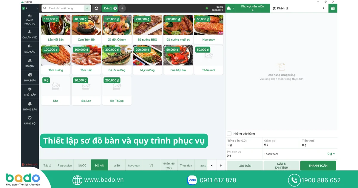 Thiết lập sơ đồ bàn và quy trình phục vụ