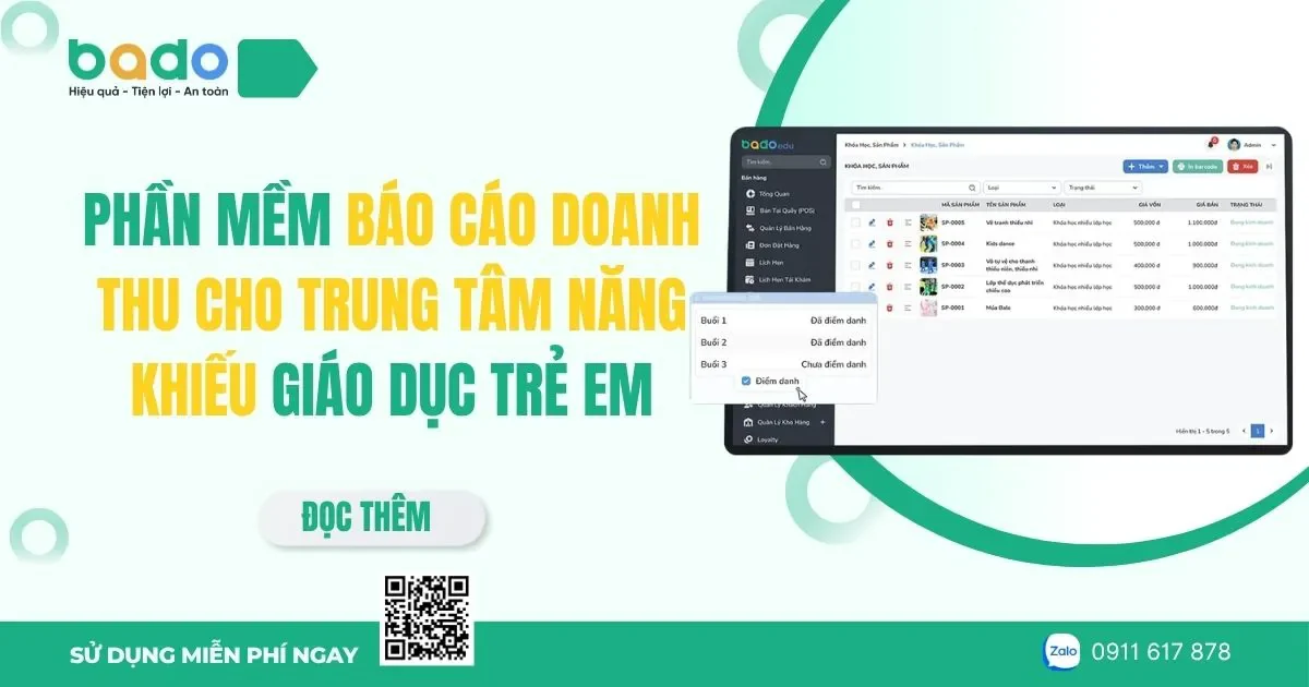 Phần mềm báo cáo doanh thu cho trung tâm năng khiếu