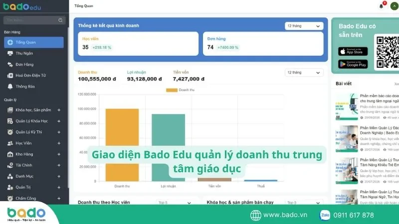 Giao diện Bado Edu quản lý doanh thu trung tâm giáo dục.jpg