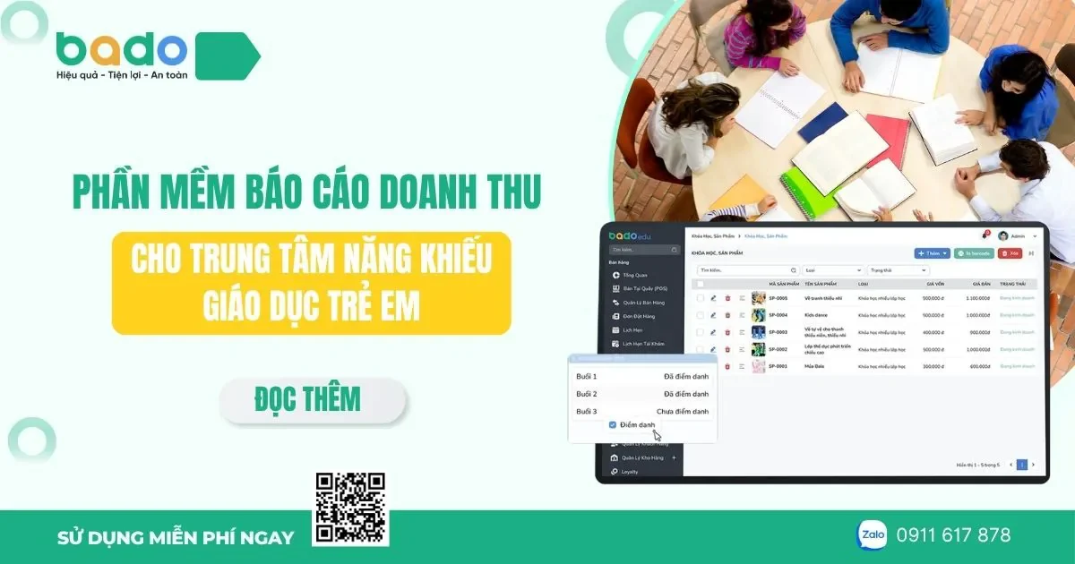 Phần mềm báo cáo doanh thu cho trung tâm năng khiếu giáo dục trẻ em
