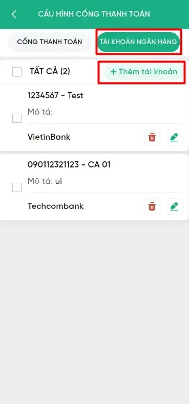 Nhấn v&agrave;o T&agrave;i khoản ng&acirc;n h&agrave;ng