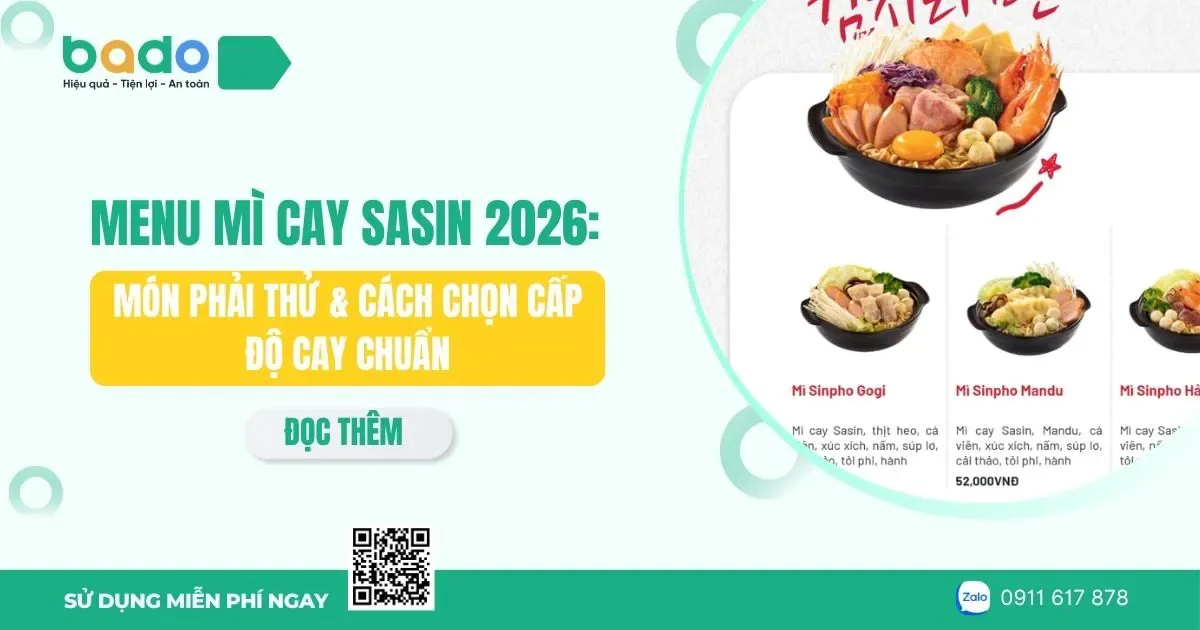 Menu mì cay Sasin 2026: Món ngon & 7 cấp độ cay