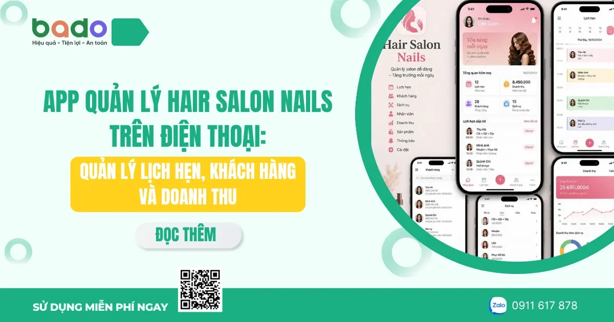 App quản lý Hair Salon Nails trên điện thoại: Quản lý lịch hẹn, khách hàng và doanh thu