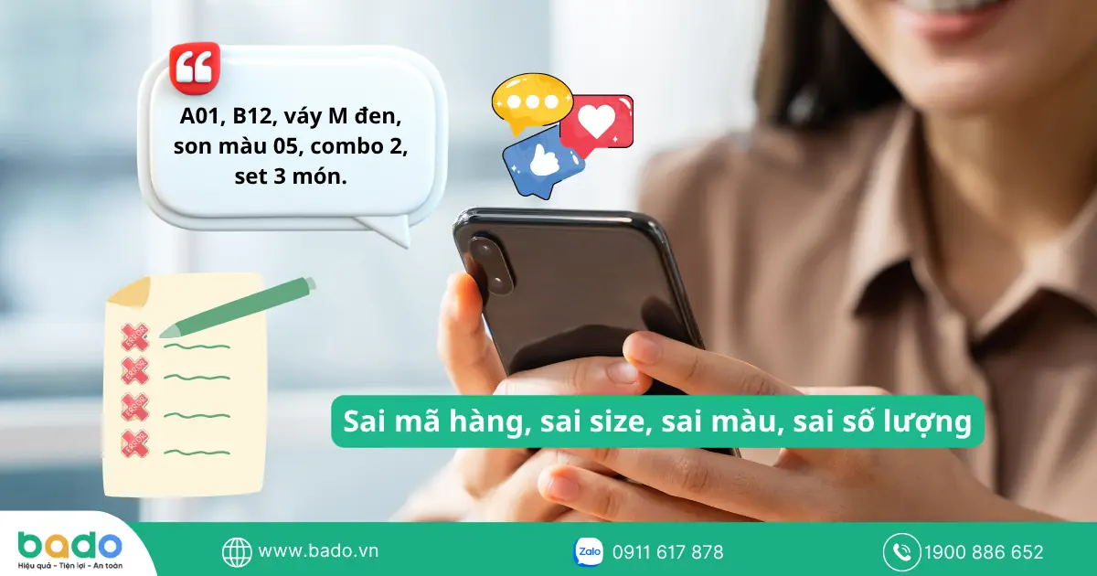 Sai mã hàng, sai size, sai màu, sai số lượng