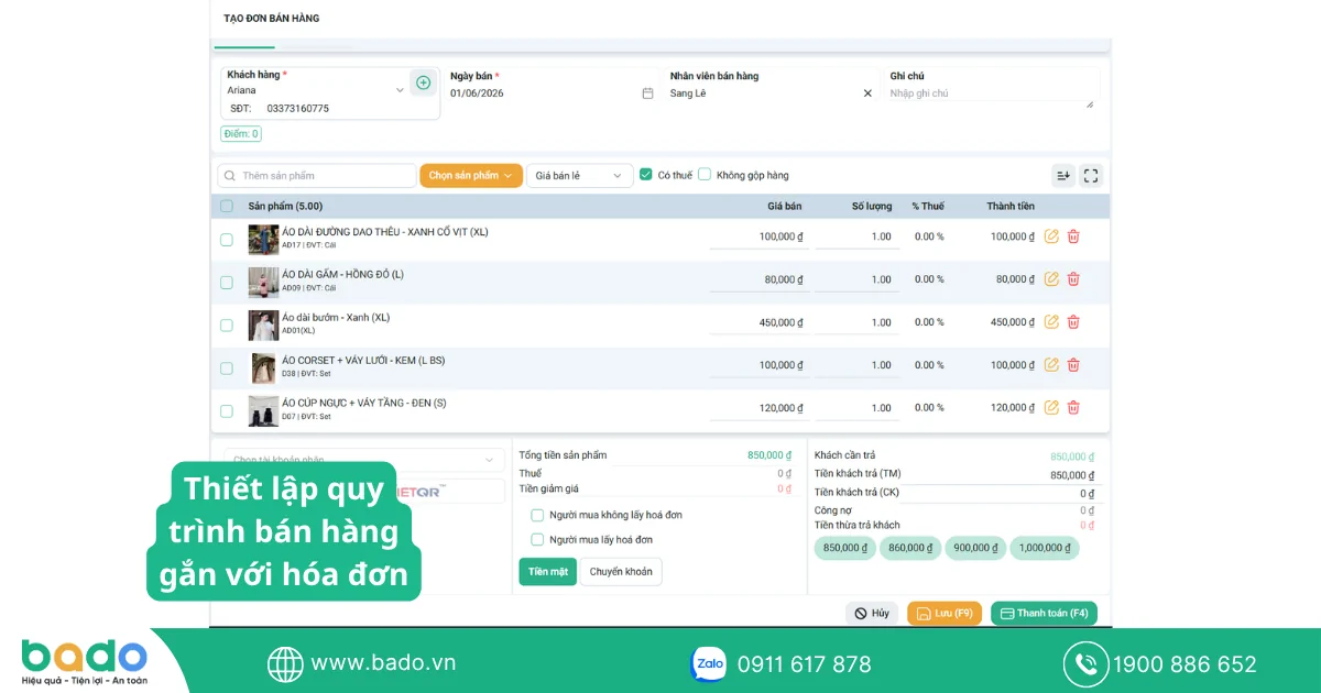 Thiết lập quy trình bán hàng gắn với hóa đơn